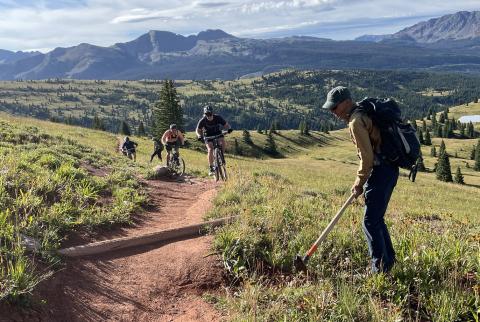 SJMA Volunteer conducting light trail maintenance along the Colorado Trail, Segment 25. Photo credit San Juan Mountains Association