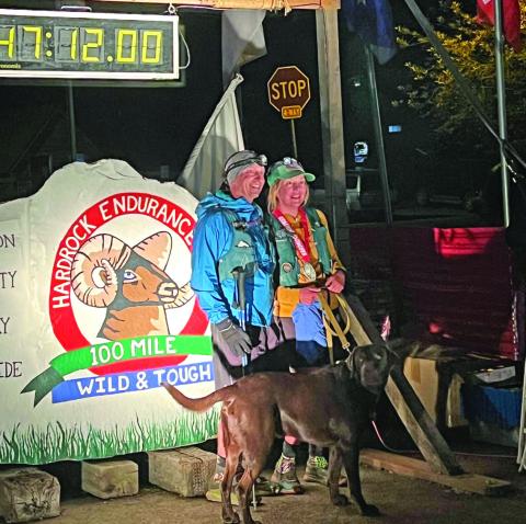 Finisher and Silverton local Amanda Grimes, her husband Billy, and their dog Taj. Photo Credit Deanne Gallegos
