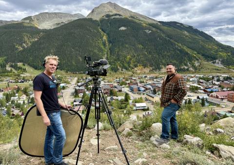 Filmmaker David Dibble interviews Silverton Mayor Jim Harper for the San Juan County 150th film photo by DeAnne Gallegos