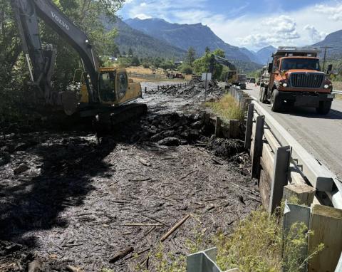 CDOT Photo/ On July 29, severe flooding from monsoon storms impacted Cutler Creek with burn scar debris, approximately four miles north of Ouray.
