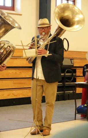 Joe Darr playing his tuba during the GWRMBB festival photo by Kevin Lemmons