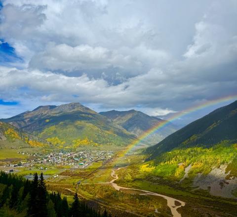 Rainbow over town after a major thunderstorm came through on Monday photo by DeAnne Gallegos