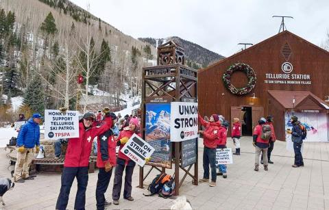 Telluride Ski Patrols strikes against the ski resort shutting it down on Saturday Photo by Angela Dye