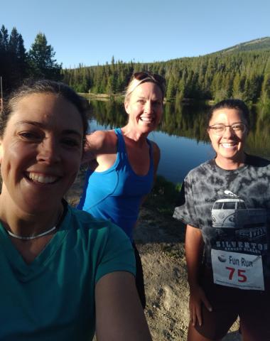 Mayor Dayna Kranker and Trustee Lindsey Halvorson making friends at the early morning 5K Fun Run at the Colorado Municipal League Conference in Breckenridge. Photo credit Dayna Kranker