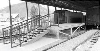 The railcar display area continues to be upgraded with the work of the Durango Railroad Historical Society. Here we see access steps and the end of one of the platforms. Visitors are afforded easy access for viewing the cars.