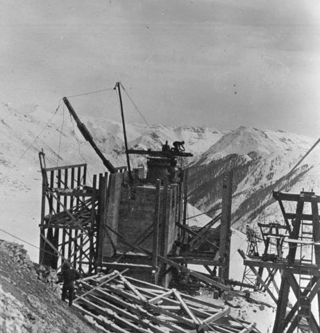 Photographer Bruce Marquand took this photo of construction of the crushing plant at the Sunnyside Mine tram terminal at Lake EMMA on Nov. 27.1917