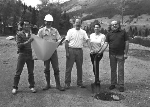 Groundbreaking Photo at the Allen Nossaman Memorial Archives, L-R/ Loren Lew, Bill Jones, Scott Fetchenheir, Bev Rich and Fritz Klinke