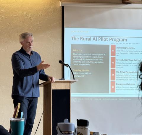 CRAI Executive Director Andrew Aitken presents to the local business community at this year’s Silverton Business Summit photo by DeAnne Gallegos