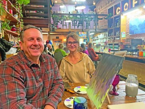 Patty and Jeff Shea at Wine and Paint Night. photo by Katey Fetch
