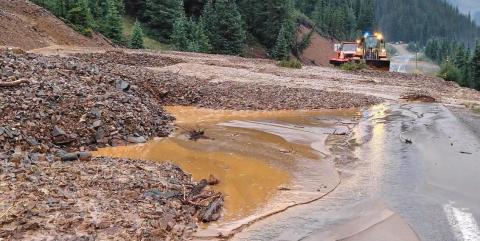 Mudslide on Hwy 550 near the Chattanoga Curve on Red Mountain Pass being cleaned up by CDOT. photo by CDOT
