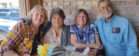 (L-R) Charla Bingel Andreatta, Patty Bingel, Sue Bingel Sanders, and Mark Irsik at Patti’s retirement party at the Alpine Tavern photo by Charla Bingel Andreatta