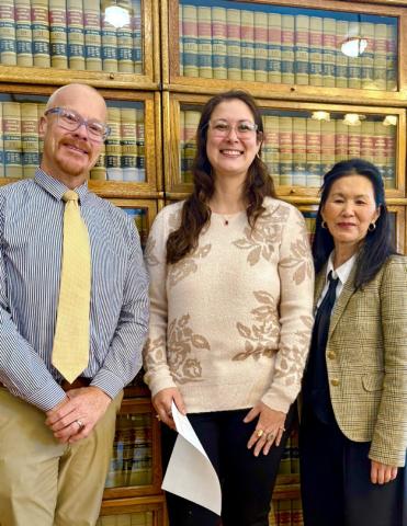6th Judicial District Judge Justin Fay, San Juan County Judge Kelly J. Tompkins and the 6th Judical District Chief Judge Kim Shropshire in the San Juan County courtroom for the swearing in of Tompkins photo by DeAnne Gallegos