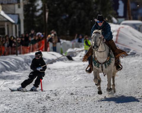 A skier makes a tough gate behind a fast-footed partner (2025). Photo by Wesley Berg