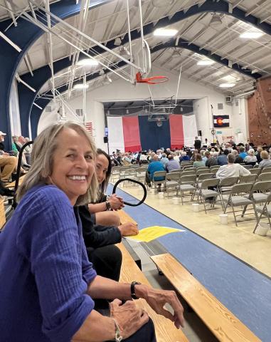 Barbara McLachlin attending the Great Western Rocky Mountain Brass Band Concert at the Silverton School gym, in August 2023. Photo credit DeAnne Gallegos