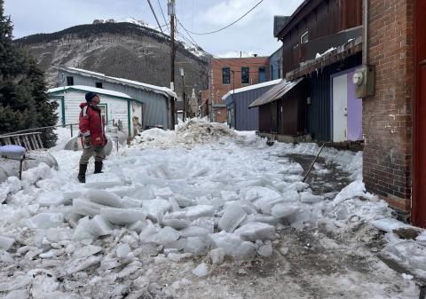 Photo credit Scott Fetchenhier The ice is peeling off the roofs. Watch out!
