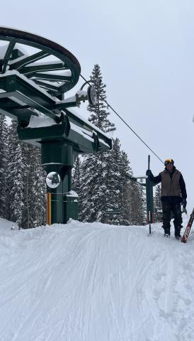 David Swanson at the top of the lift Photo by Scott Fetchenhier