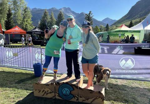 Andrea Tower, Melina Marks Lanis, and Nora Dwyer at the finish line. Photo credit Alex Lanis