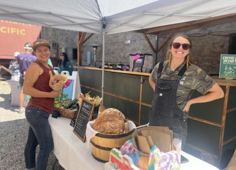 Louise Contino, with the Silverton Farmers Market, was selling organic produce. Krista Beyer with Bicycle Bread was selling her freshly baked sourdough loaves, and the Farmers market is now on Fridays in the Wyman Courtyard. Photo credit DeAnne Gallegos
