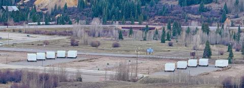 Wondering what the big white boxes are just South of Anvil Mountain neighborhood along Highway 550? They are the delivered townhomes waiting to be installed for the Silverton Housing Authority’s Anvil Townhome project Photo by DeAnne Gallegos