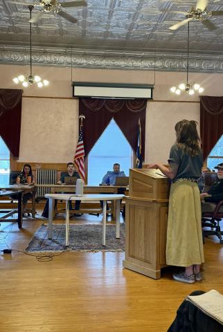 Holly Huebner presents to Board of Trustees and answers questions photo by DeAnne Gallegos