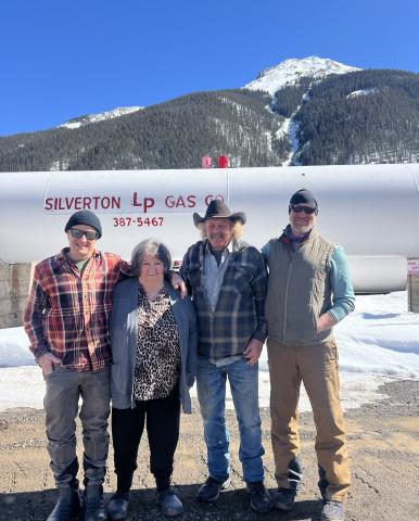 The new owner of Silverton LP Gas is Cory Smith (far left), office manager Patty Bingel, delivery driver’s assistant Kenny Jenkins and delivery driver Todd Packer . Photo credit DeAnne Gallegos