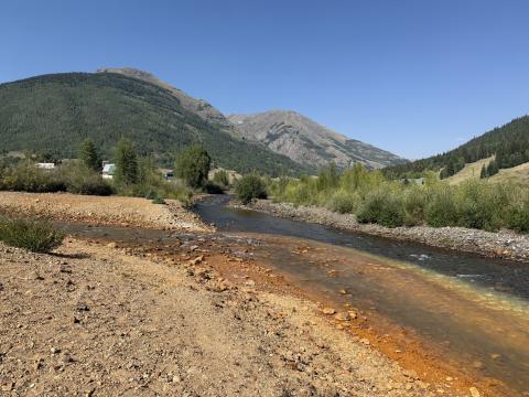 Confluence of Cement Creek &amp; Animas River Aug 11 2025, 4 PM just 4 days later. Photo by Silverton Standard