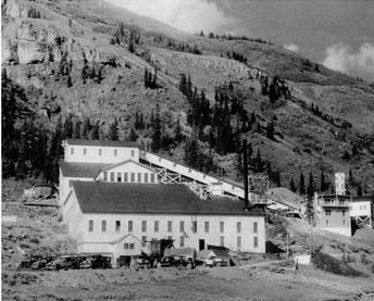 The Mayflower Mill in its full 1920s glory. Today it is owned by the San Juan County Historical Society and visitors can learn just what was going on here with a tour. The tram terminal at the east end was featured in the 1957 movie “ Night Passage”. A gunfight at the location involved James Stewart and Audie Murphy. Another Society property, the Little Nation Mill in Howardsville, also had a prominent role in the movie.