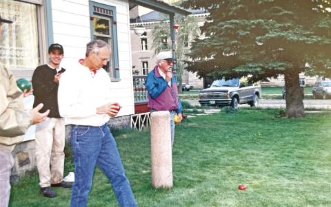 Zeke Zanoni playing Bocce on his front lawn. Photo credit the Zanoni Family