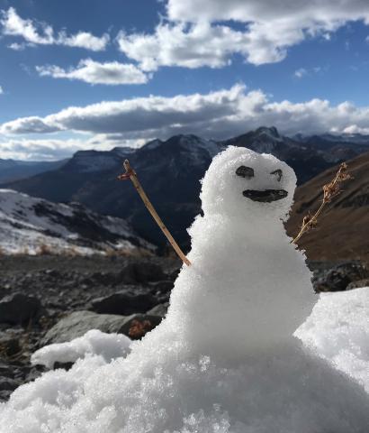 Photo credit Melanie Bergloc A happy little snowman on Kendall Mountain Road.