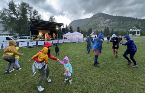 Silverton locals dancing in the rain at Summer Sounds. Photo credit Katey Fetch