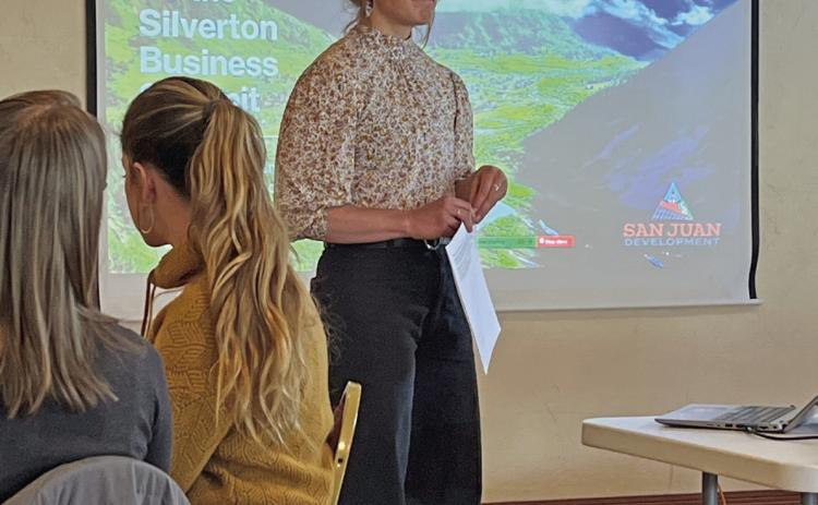 Anne Chase SJDA Main Street Manager opens up the first annual Silverton Business Summit Photo credit DeAnne Gallegos