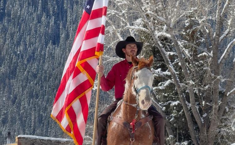 Richard Weber and his horse Franks &amp; Beans during Silverton Skijoring opening ceremony Photo by DeAnne Gallegos