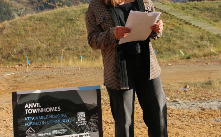 Anne Chase the Director of the Silverton Housing Authority at the ground breaking ceremony last fall Photo by Critt Kuenning