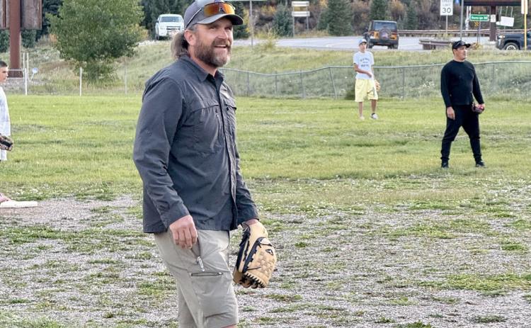 Jerrod Fast with Silverton LP Gas is a weekly baseball player at Sunday’s pick-up games at the town field photo by DeAnne Gallegos