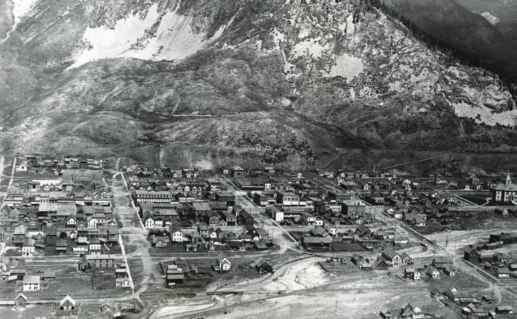 Silverton in 1914, as seen from Kendall Mountain. Notably the photo includes a rare glimpse of the old Town Hall on Blair Street. Photo courtesy San Juan County Historical Society