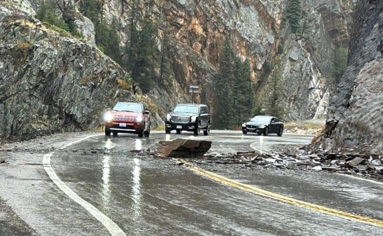 Large rocks fall in middle of Red Mountain Pass on Saturday. Photo by CDOT