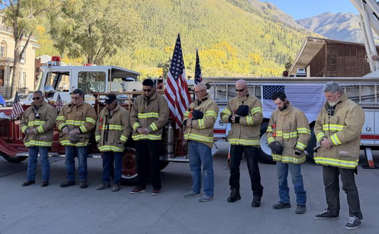 Fire Chief Gilbert Archuleta leads a prayer in remembrance of the 25th Anniversary of 9/11 Photo by Gina Rosato