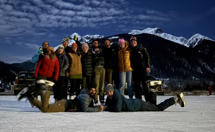 These Silverton Locals spent celebrating the New Year in Silverton on ice (left to right - back row: Joel Kuenning, Critt Kuenning, Jules Ledford, Matthew Cecil, Lindsey Halvorson, Anne Chase, Jack Klim, Jackson Perry, Sarah Moore, Thomas Moore, front row: Dustin Eldridge, Ryan McClure Photo by Thomas Moore
