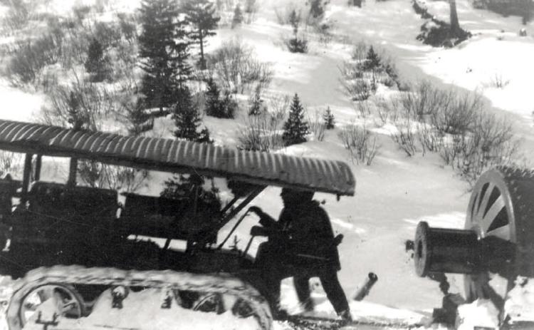 Machinery is hauled to the Pride of the West Mine in the winter of 1931-32. Photo courtesy of San Juan County Historical Society