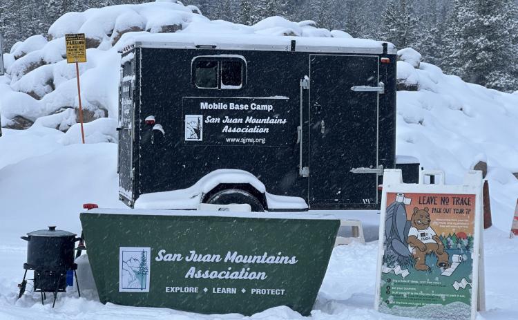 SJMA's Saff Snow Ambassador Basecamp at Andrew's Lake Winter Parking Area photo by SJMA