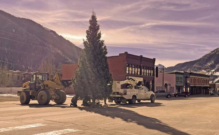 Silverton’s Christmas tree going up on Greene St. Photo Credit Katey Fetch