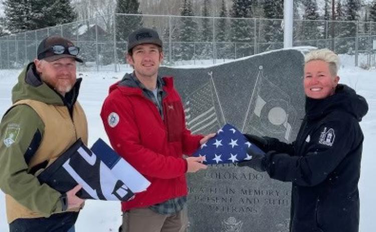 SASTAC founders Michael Ackerman &amp; Josh Jespersen donated new flags to TOS Parks &amp; Rec Director Sarah Friden. Photo credit SASTAC