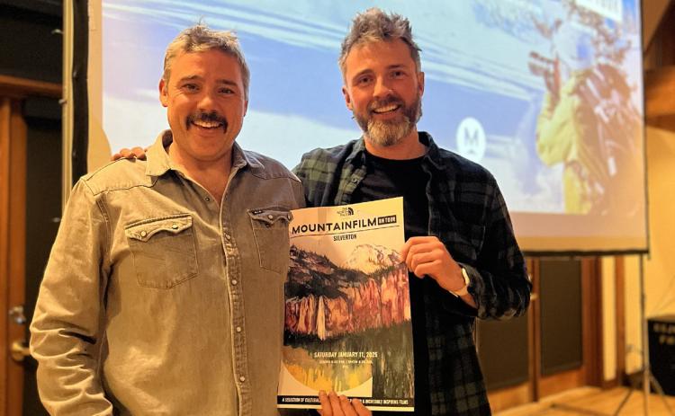 Mountain Film 2025 Emcee Rory Cowie and Mountain Film Organizer Brenden Goetz