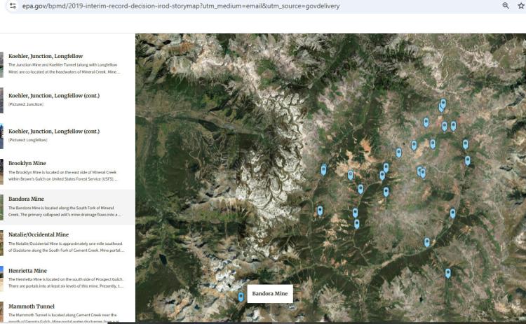 Screenshot of the EPA's Map Tour of Interim Remedial Action Source Areas
