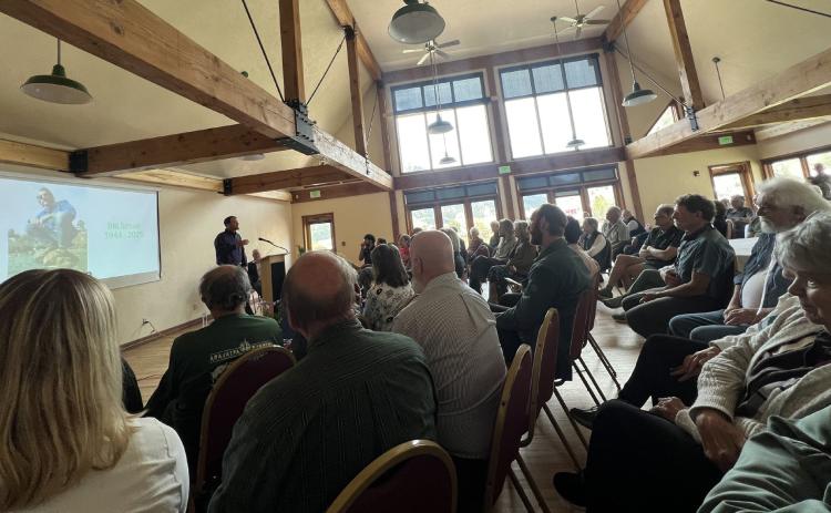Bill Simon’s memorial last Thursday at Kendall Mountain Community Center was packed with about 100 people in attendance. Photo credit DeAnne Gallegos