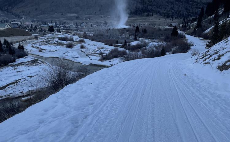 Fire? Nope! Just snow making in preparation for Skijoring