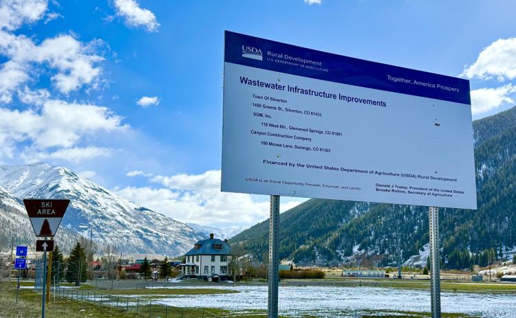 Sign declairing the Congretional Spending project happening in Silverton is placed at beginning of town