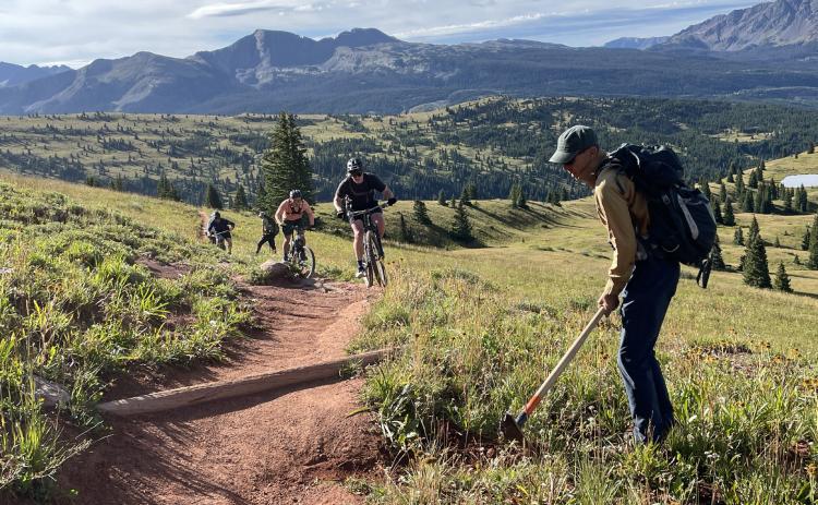 SJMA Volunteer conducting light trail maintenance along the Colorado Trail, Segment 25. Photo credit San Juan Mountains Association