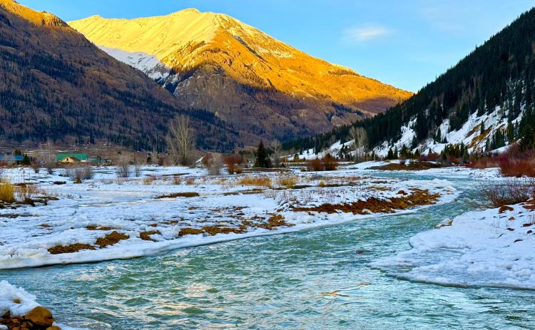 The low snow winter season so far has offered lots of ice on edges of Animas River photo by DeAnne Gallegos
