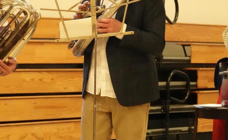 Joe Darr playing his tuba during the GWRMBB festival photo by Kevin Lemmons